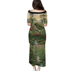 Bellbird New Zealand Personalised Family Matching Puletasi and Hawaiian Shirt Korimako Harakeke Flower Native Forest