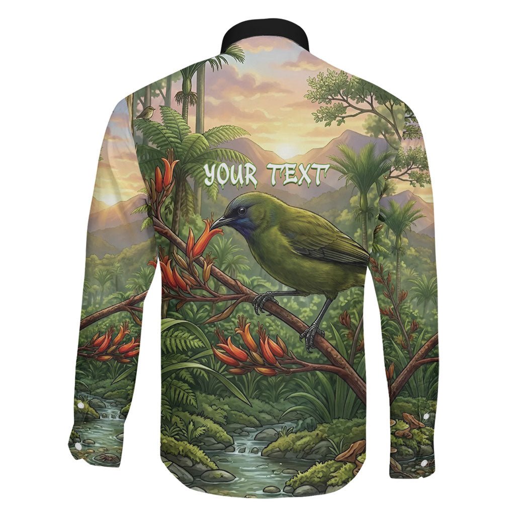 Bellbird New Zealand Personalised Family Matching Short Sleeve Bodycon Dress and Hawaiian Shirt Korimako Harakeke Flower Native Forest