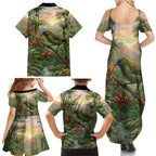 Bellbird New Zealand Personalised Family Matching Summer Maxi Dress and Hawaiian Shirt Korimako Harakeke Flower Native Forest