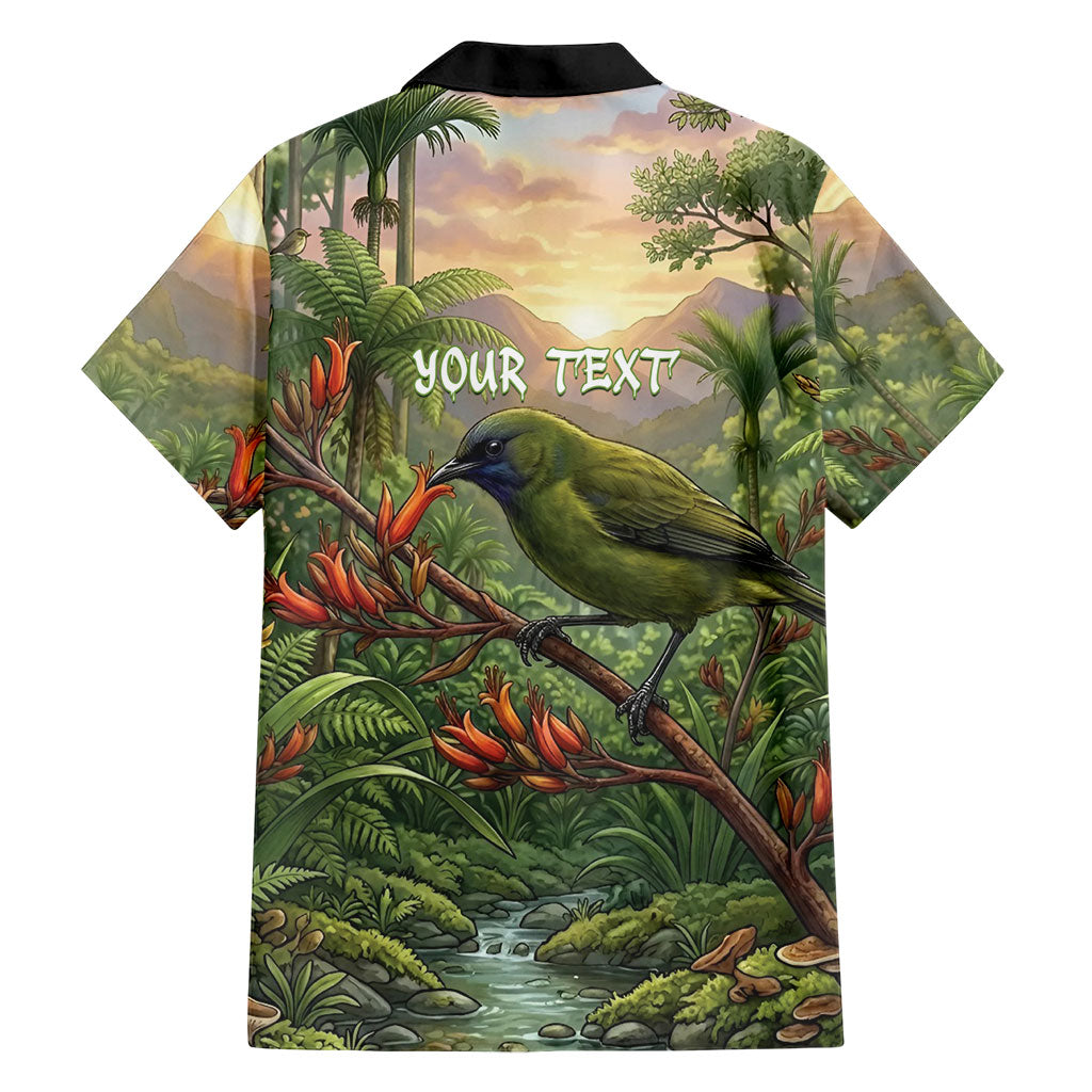 Bellbird New Zealand Personalised Family Matching Summer Maxi Dress and Hawaiian Shirt Korimako Harakeke Flower Native Forest