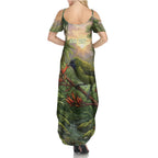 Bellbird New Zealand Personalised Family Matching Summer Maxi Dress and Hawaiian Shirt Korimako Harakeke Flower Native Forest