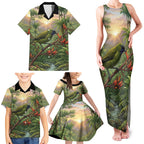 Bellbird New Zealand Personalised Family Matching Tank Maxi Dress and Hawaiian Shirt Korimako Harakeke Flower Native Forest