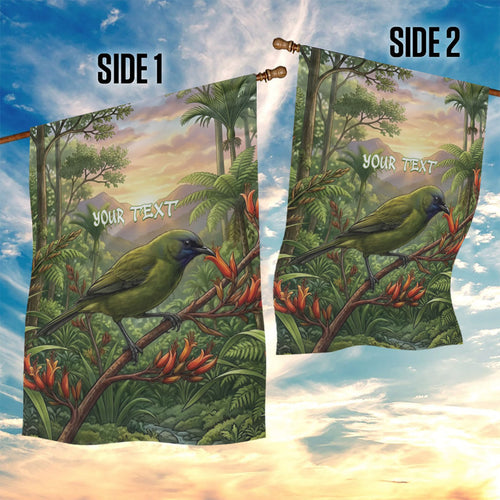 Bellbird New Zealand Personalised Garden Flag Korimako Harakeke Flower Native Forest
