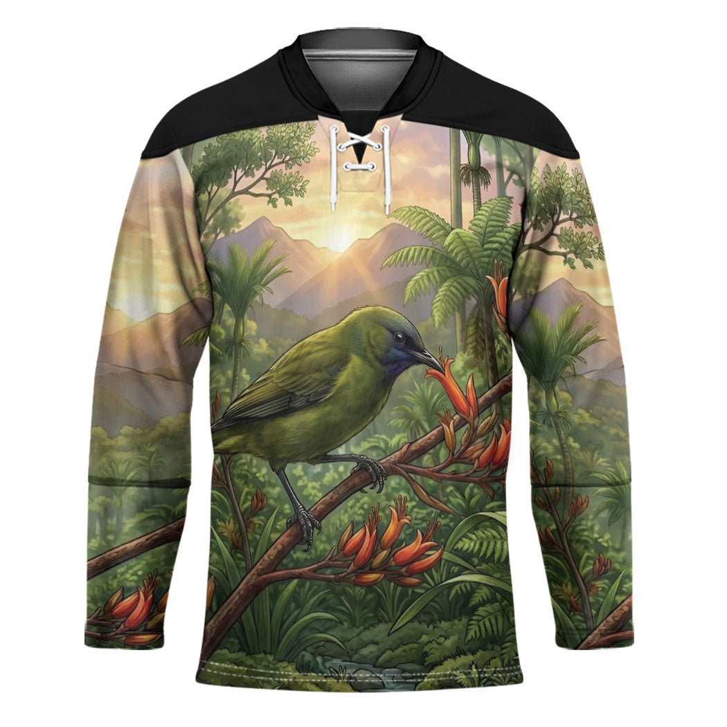 Bellbird New Zealand Personalised Hockey Jersey Korimako Harakeke Flower Native Forest