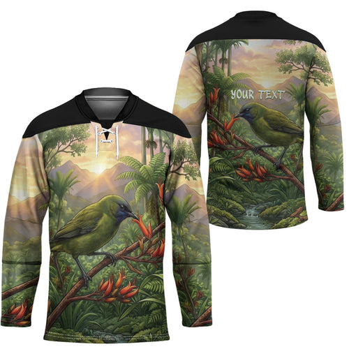 Bellbird New Zealand Personalised Hockey Jersey Korimako Harakeke Flower Native Forest