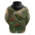 Bellbird New Zealand Personalised Hoodie Korimako Harakeke Flower Native Forest