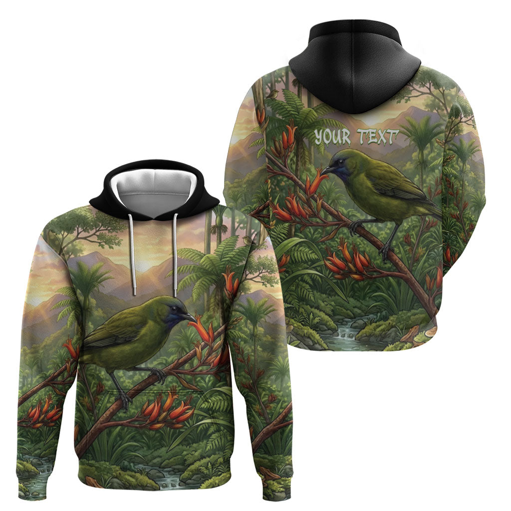 Bellbird New Zealand Personalised Hoodie Korimako Harakeke Flower Native Forest