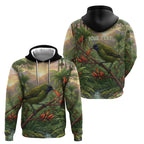 Bellbird New Zealand Personalised Hoodie Korimako Harakeke Flower Native Forest