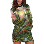 Bellbird New Zealand Personalised Hoodie Dress Korimako Harakeke Flower Native Forest