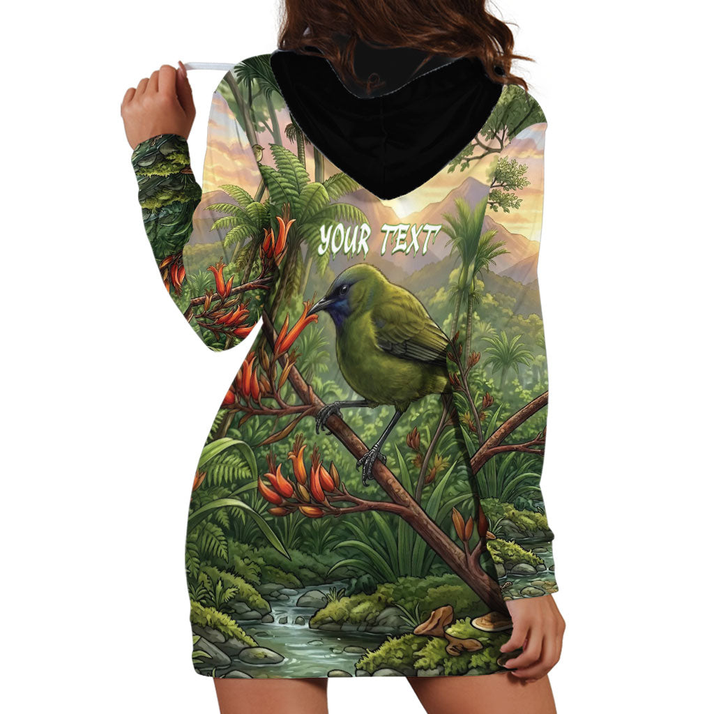 Bellbird New Zealand Personalised Hoodie Dress Korimako Harakeke Flower Native Forest