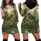 Bellbird New Zealand Personalised Hoodie Dress Korimako Harakeke Flower Native Forest