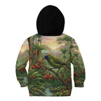 Bellbird New Zealand Personalised Kid Hoodie Korimako Harakeke Flower Native Forest