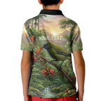 Bellbird New Zealand Personalised Kid Polo Shirt Korimako Harakeke Flower Native Forest