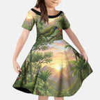 Bellbird New Zealand Personalised Kid Short Sleeve Dress Korimako Harakeke Flower Native Forest