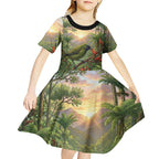Bellbird New Zealand Personalised Kid Short Sleeve Dress Korimako Harakeke Flower Native Forest