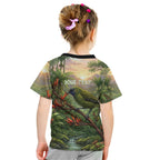 Bellbird New Zealand Personalised Kid T Shirt Korimako Harakeke Flower Native Forest