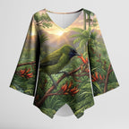 Bellbird New Zealand Personalised Kimono Sleeve Blouse Korimako Harakeke Flower Native Forest