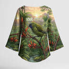 Bellbird New Zealand Personalised Kimono Sleeve Blouse Korimako Harakeke Flower Native Forest