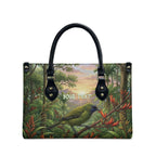 Bellbird New Zealand Personalised Leather Bag Korimako Harakeke Flower Native Forest