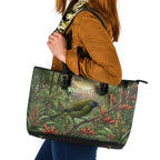 Bellbird New Zealand Personalised Leather Tote Bag Korimako Harakeke Flower Native Forest