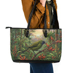 Bellbird New Zealand Personalised Leather Tote Bag Korimako Harakeke Flower Native Forest