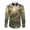 Bellbird New Zealand Personalised Long Sleeve Button Shirt Korimako Harakeke Flower Native Forest