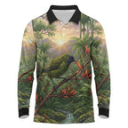 Bellbird New Zealand Personalised Long Sleeve Polo Shirt Korimako Harakeke Flower Native Forest
