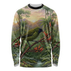 Bellbird New Zealand Personalised Long Sleeve Shirt Korimako Harakeke Flower Native Forest