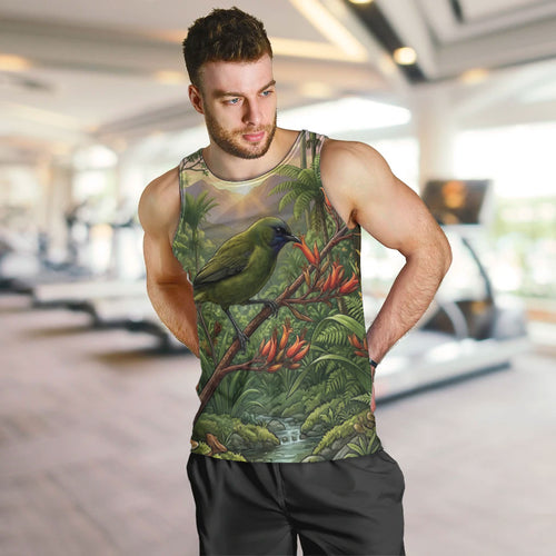 Bellbird New Zealand Personalised Men Tank Top Korimako Harakeke Flower Native Forest