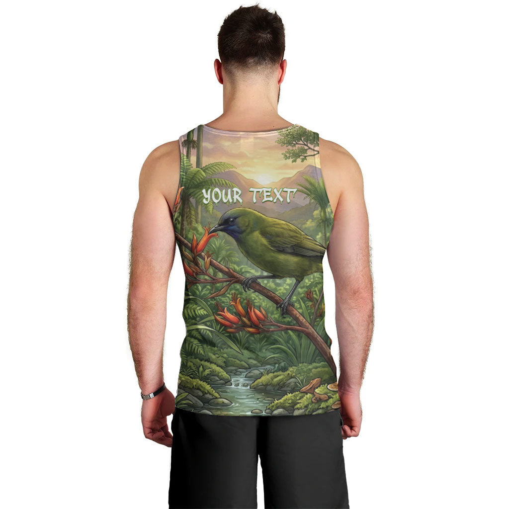 Bellbird New Zealand Personalised Men Tank Top Korimako Harakeke Flower Native Forest
