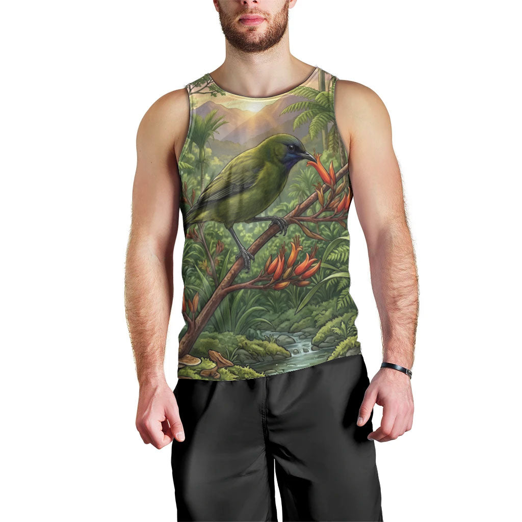Bellbird New Zealand Personalised Men Tank Top Korimako Harakeke Flower Native Forest