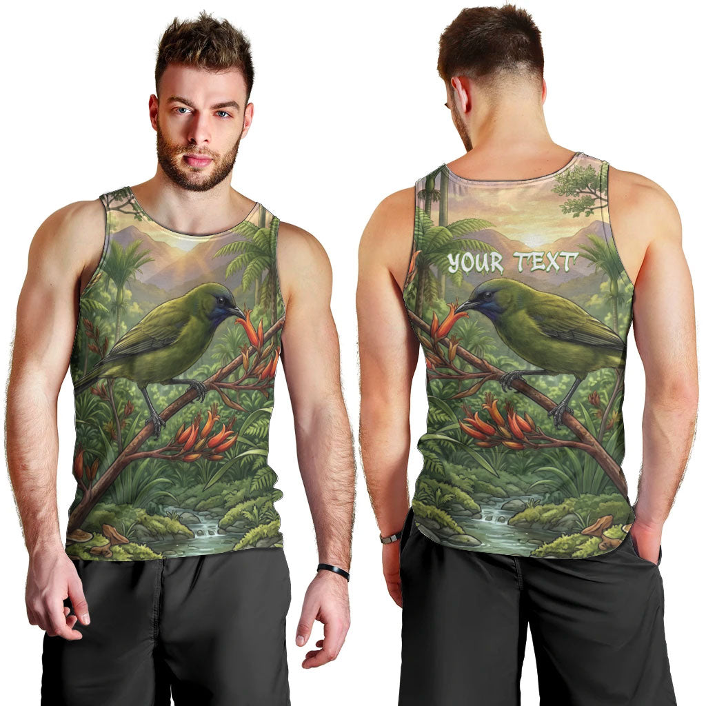 Bellbird New Zealand Personalised Men Tank Top Korimako Harakeke Flower Native Forest