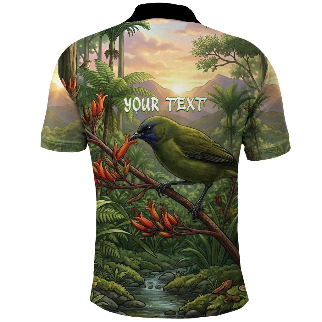 Bellbird New Zealand Personalised Polo Shirt Korimako Harakeke Flower Native Forest