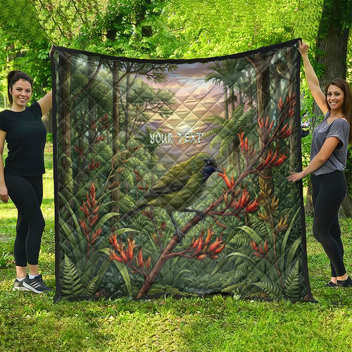Bellbird New Zealand Personalised Quilt Korimako Harakeke Flower Native Forest