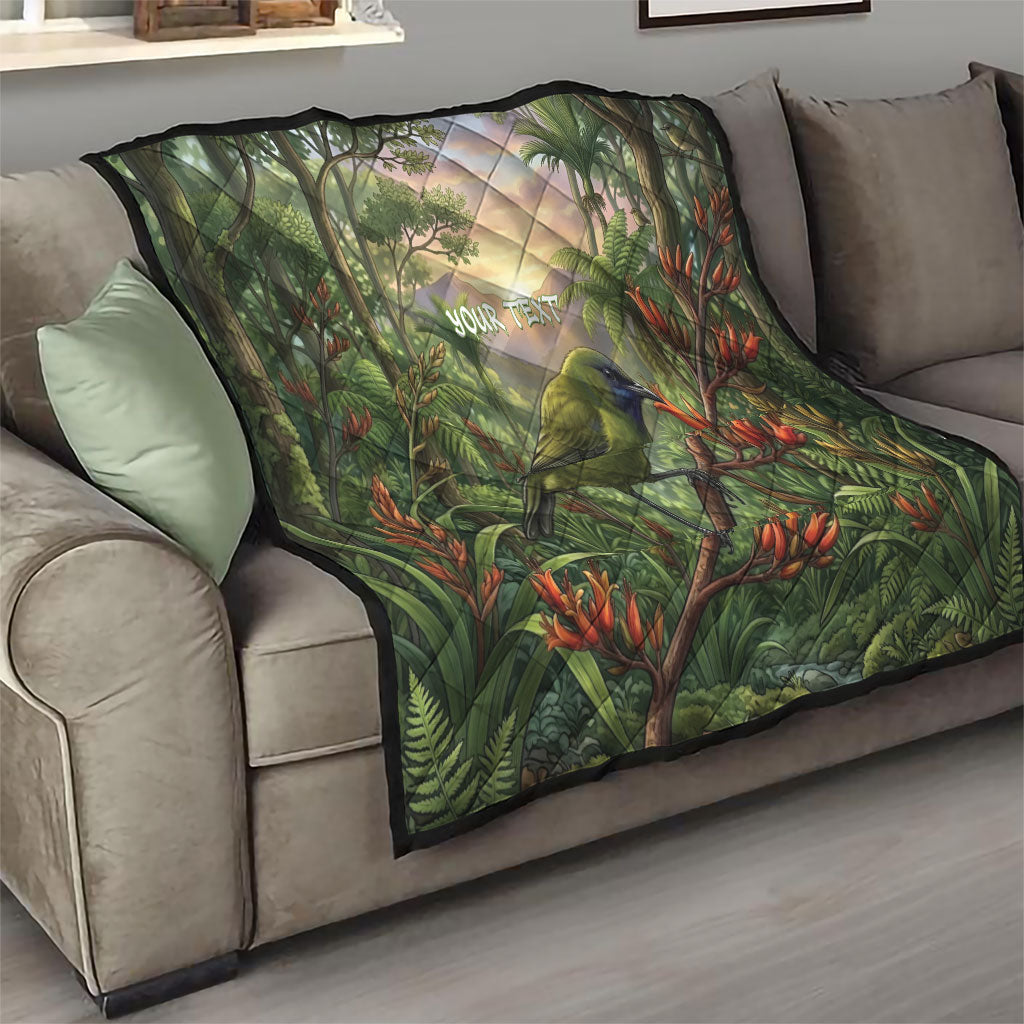 Bellbird New Zealand Personalised Quilt Korimako Harakeke Flower Native Forest