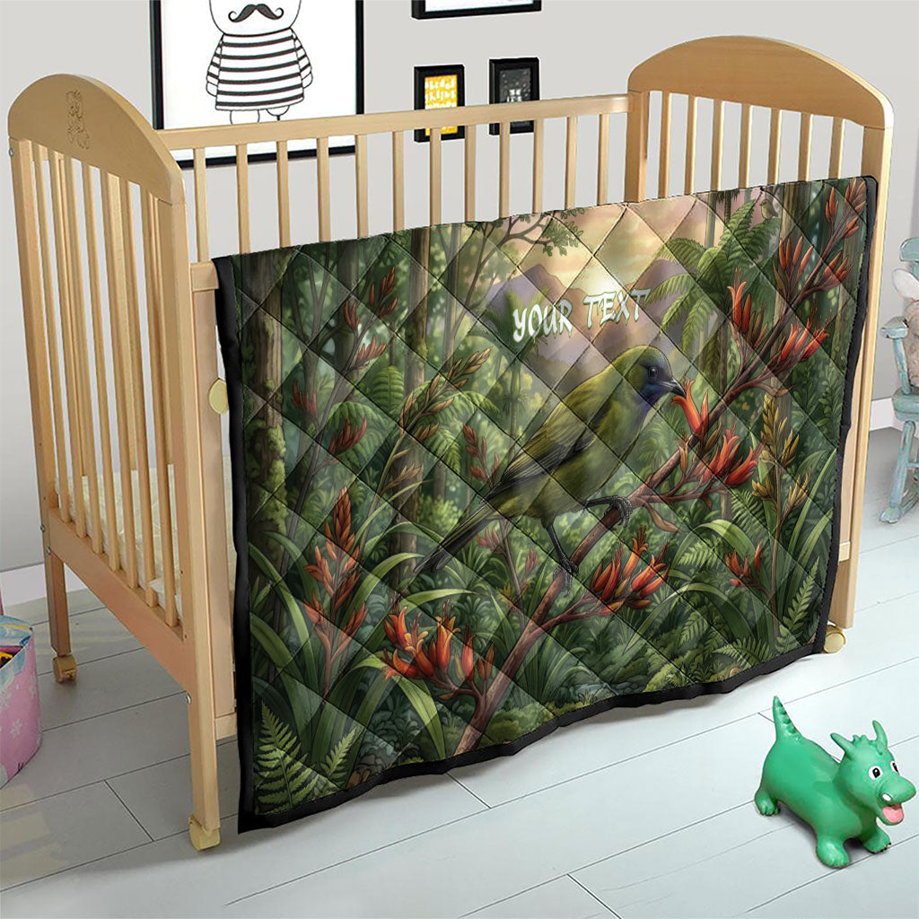 Bellbird New Zealand Personalised Quilt Korimako Harakeke Flower Native Forest