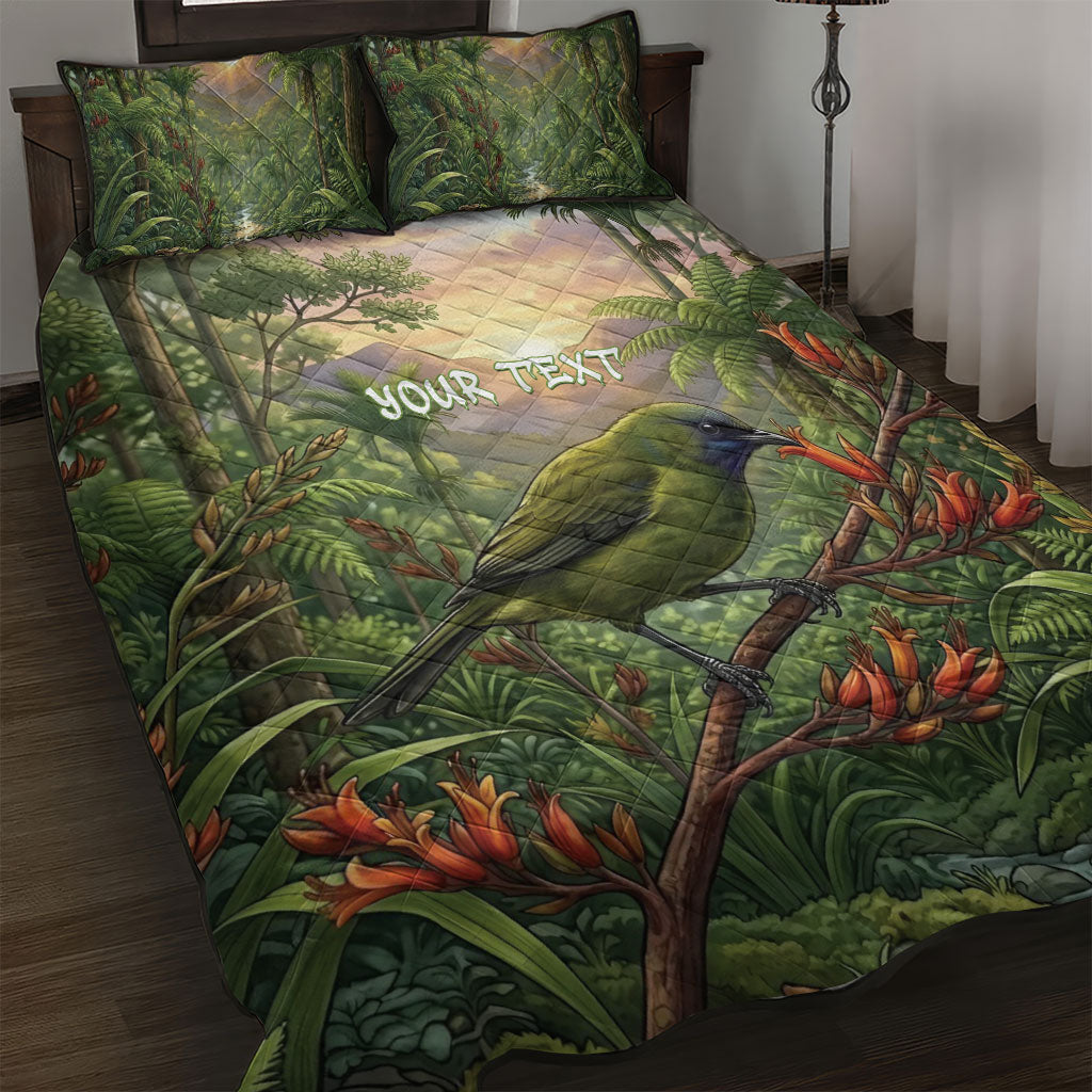 Bellbird New Zealand Personalised Quilt Bed Set Korimako Harakeke Flower Native Forest