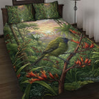 Bellbird New Zealand Personalised Quilt Bed Set Korimako Harakeke Flower Native Forest