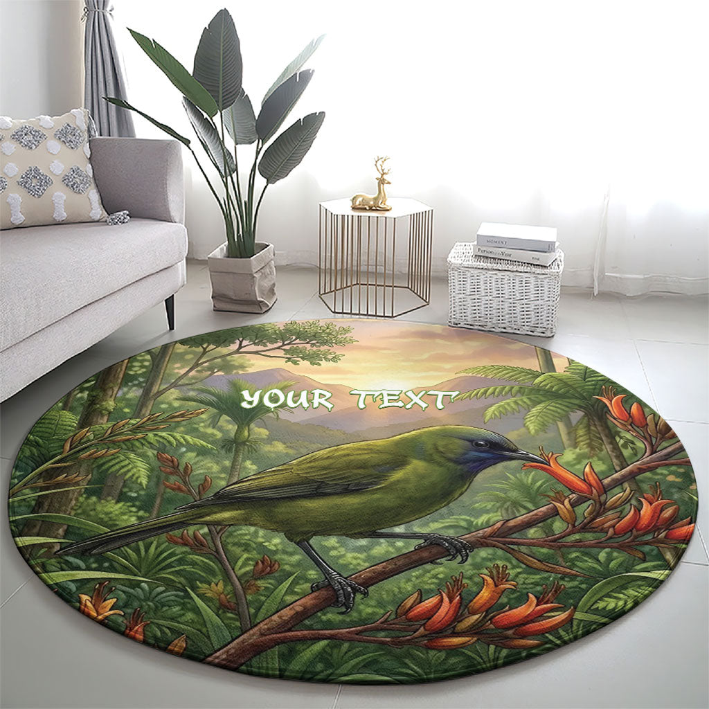 Bellbird New Zealand Personalised Round Carpet Korimako Harakeke Flower Native Forest