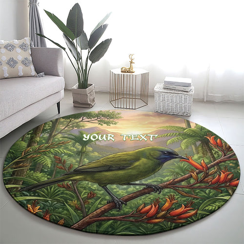 Bellbird New Zealand Personalised Round Carpet Korimako Harakeke Flower Native Forest
