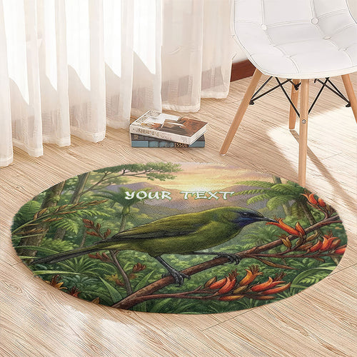 Bellbird New Zealand Personalised Round Carpet Korimako Harakeke Flower Native Forest