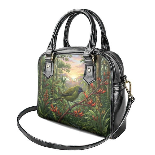 Bellbird New Zealand Personalised Shoulder Handbag Korimako Harakeke Flower Native Forest