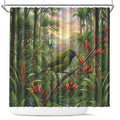 Bellbird New Zealand Personalised Shower Curtain Korimako Harakeke Flower Native Forest