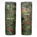 Bellbird New Zealand Personalised Skinny Tumbler Korimako Harakeke Flower Native Forest