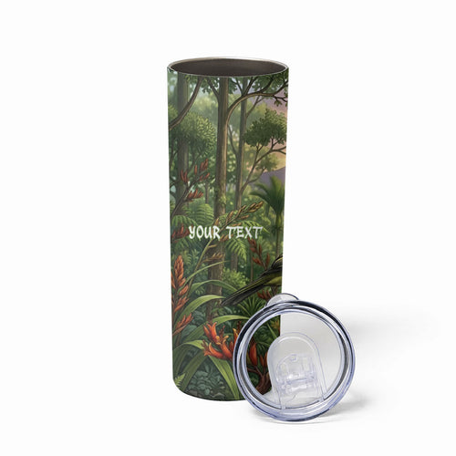 Bellbird New Zealand Personalised Skinny Tumbler Korimako Harakeke Flower Native Forest