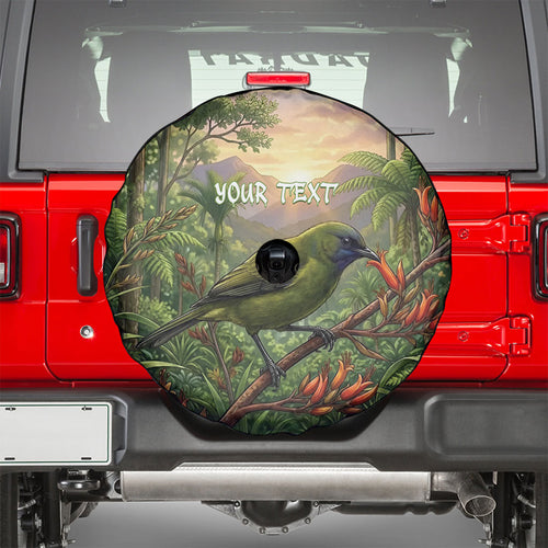 Bellbird New Zealand Personalised Spare Tire Cover Korimako Harakeke Flower Native Forest