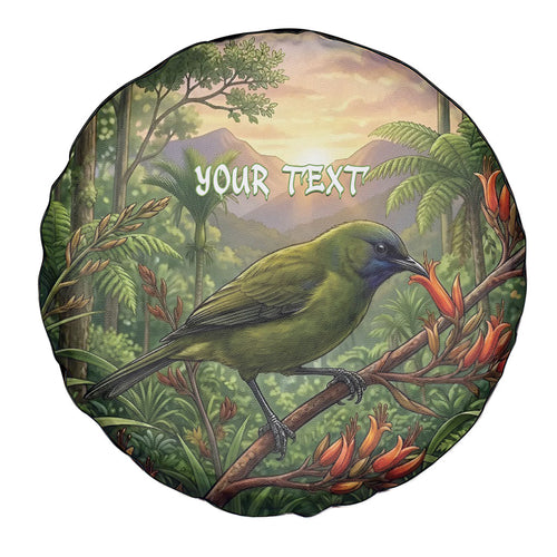Bellbird New Zealand Personalised Spare Tire Cover Korimako Harakeke Flower Native Forest