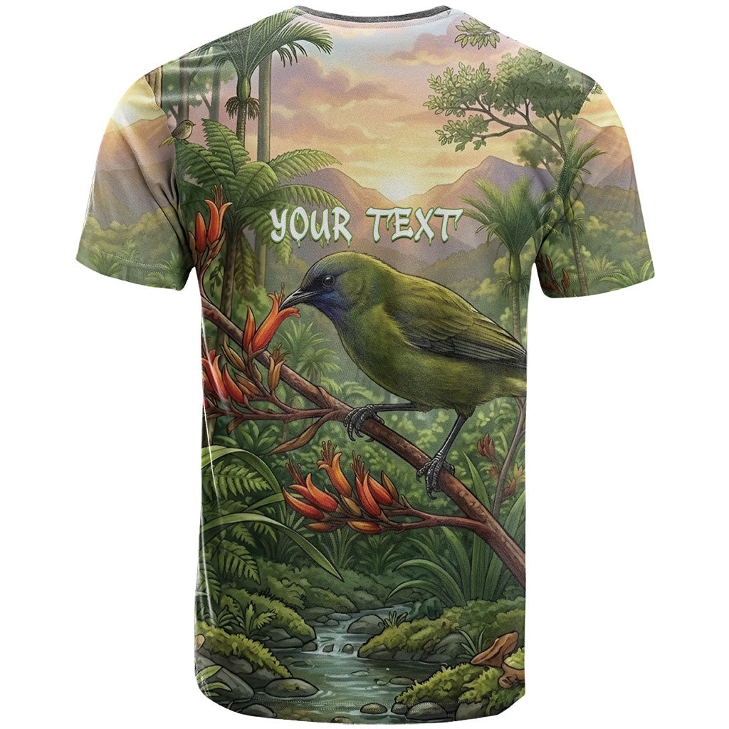 Bellbird New Zealand Personalised T Shirt Korimako Harakeke Flower Native Forest