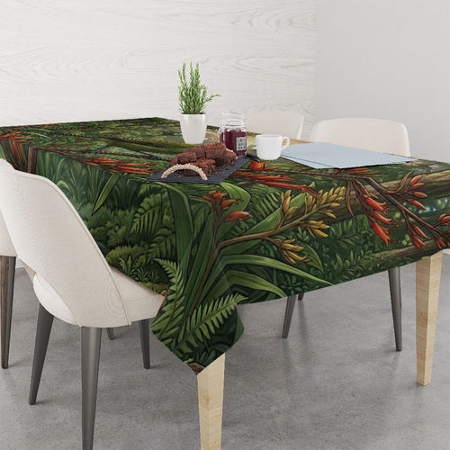 Bellbird New Zealand Personalised Tablecloth Korimako Harakeke Flower Native Forest