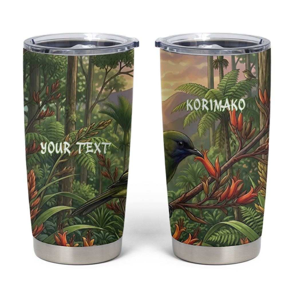 Bellbird New Zealand Personalised Tumbler Cup Korimako Harakeke Flower Native Forest